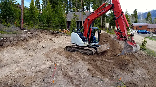 Excavation work by Rondeau Construction in Grand County, Colorado (drone photo)