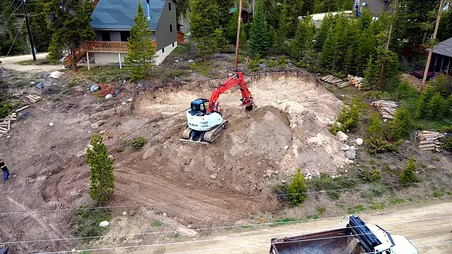 Excavation work by Rondeau Construction in Grand County, Colorado (drone photo)