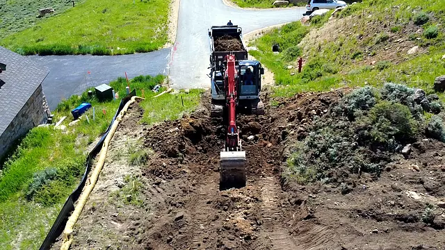 Excavation work by Rondeau Construction in Grand County, Colorado (drone photo)