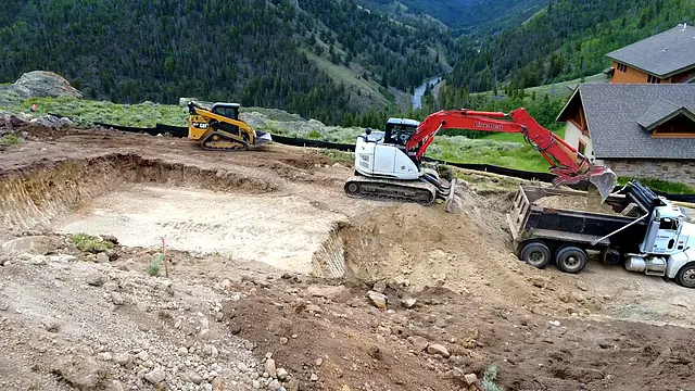 Excavation work by Rondeau Construction in Grand County, Colorado (drone photo)