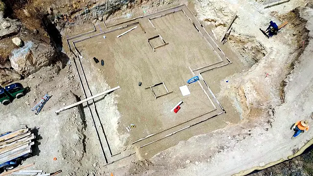 Aerial view of a foundation layout by Rondeau Construction in Grand County, Colorado