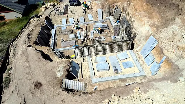 Foundation work by Rondeau Construction in Grand County, Colorado (drone photo)
